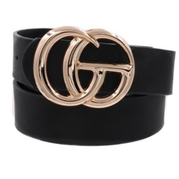 Accessories - Luxe Black Vegan Leather CG buckle Belt